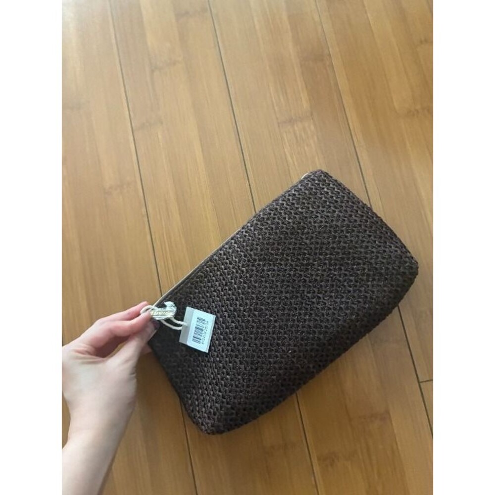 True Botanicals Brown woven clutch/cosmetic bag with tag